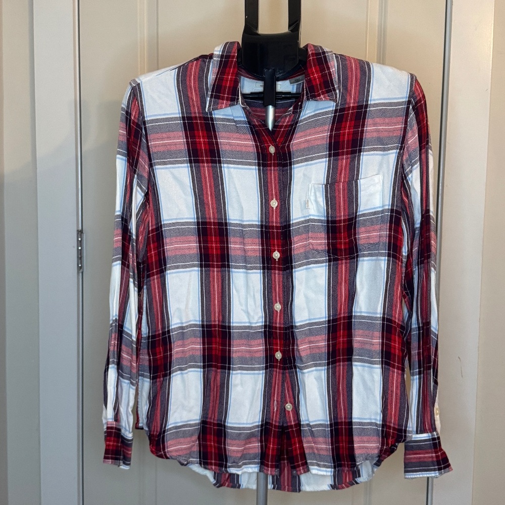 Levi’s Boyfriend Fit Plaid Button-Down Shirt – Red/White – Size M